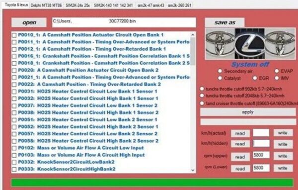 Multi Editor Toyota & Lexus Hyundai KIA DPF EGR DTC OFF Software